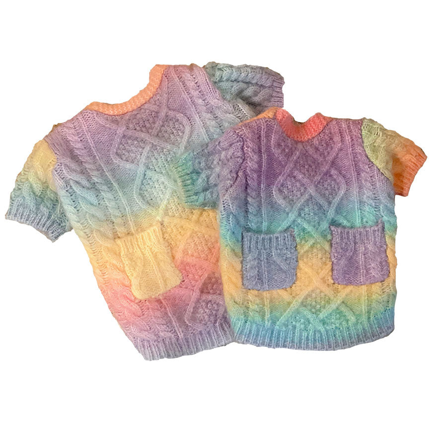 The Perfect Rainbow Wool-Knitted Dog Cardigan for Small and Medium Breeds.