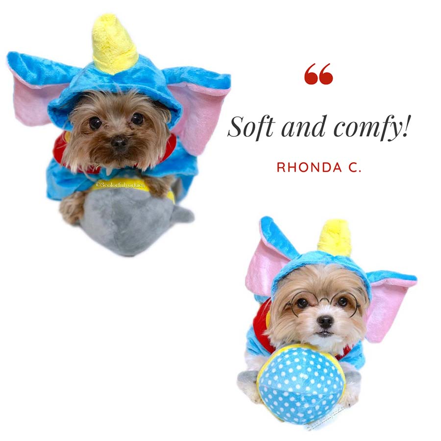 Customer Quote: Soft and comfy! Written by Rhonda C. Adorable Elephant Puppy Costume from online dog costume shop they made me wear it.