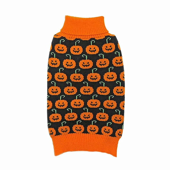 Back view of the adorable Pumpkin Dog Sweater from online clothing store they made me wear it.