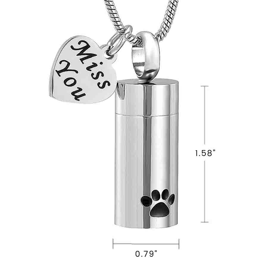 Measurements for the silver Miss You Memorial Urn Necklace from online keepsake jewelry shop they made me wear it.