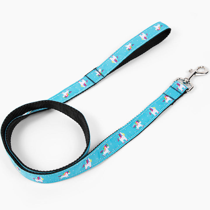 Magical Unicorn Dog Leash in Blue Rose. The perfect leash for medium and large dog breeds. Shop accessories from online dog clothing store they made me wear it.