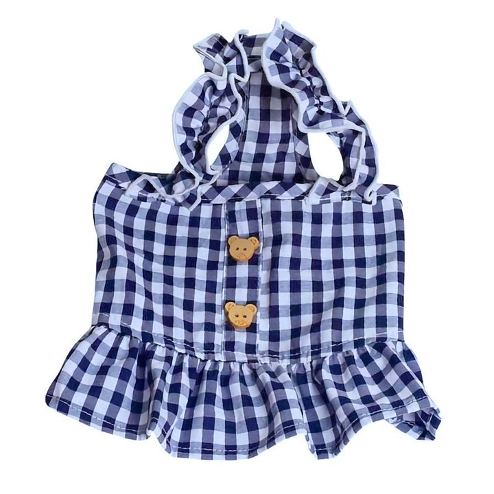 Blueberry Sweet Gingham Dog Dress from online posh puppy boutique they made me wear it.