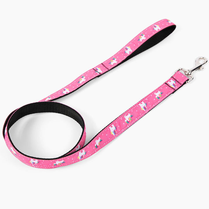Magical Unicorn Dog Leash in Party Pink. The perfect leash for medium and large dog breeds. Shop accessories from online dog clothing store they made me wear it.
