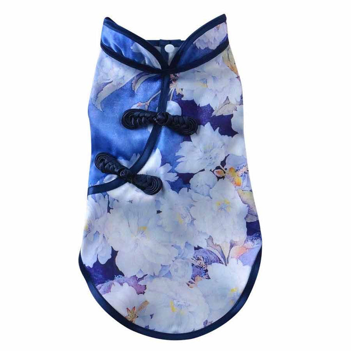 Sapphire Traditional Qipao Chinese Cheongsam Dog Dress from online posh puppy boutique they made me wear it. The perfect dog dress or traditional costume for a Toy Poodle, Yorkshire Terrier, Chihuahua, Havanese and other small dog breeds.