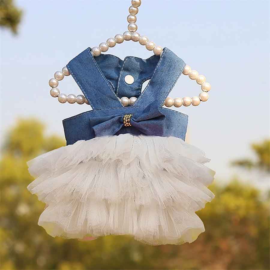 Princess Tulle Lace Dog Dress available in White Jean Tutu from online dog clothing store they made me wear it.