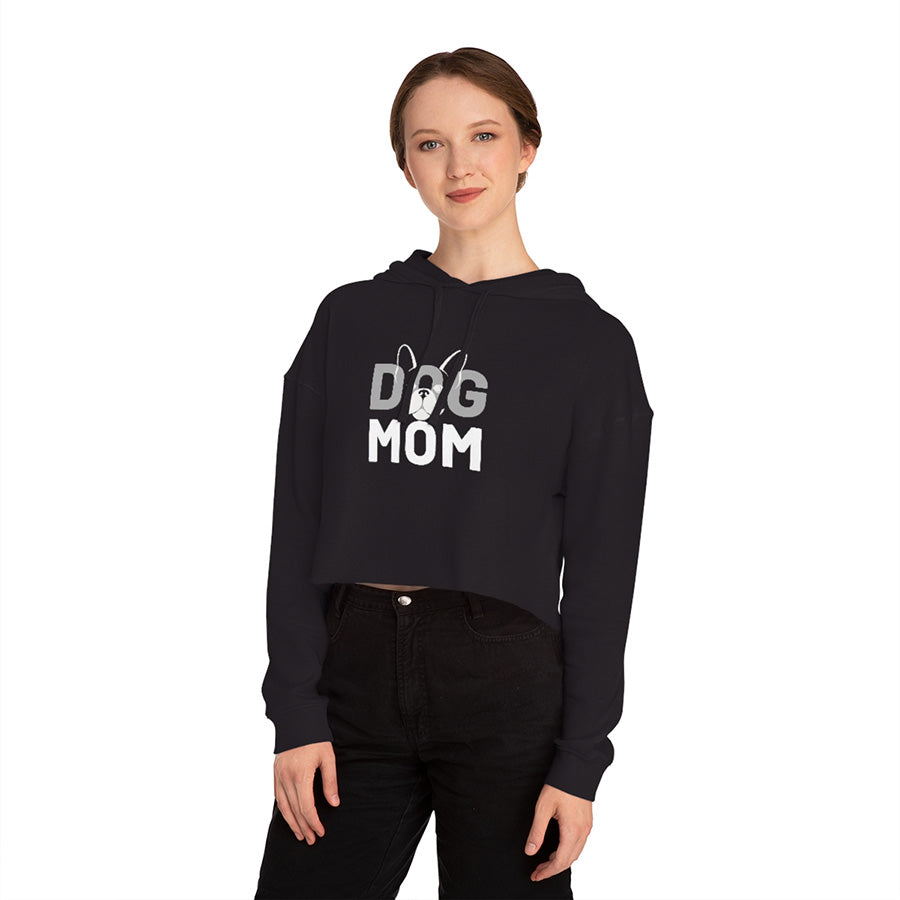 Young woman wearing the Black Dog Mom Cropped Hoodie from online outerwear and activewear clothing store for pet parents, they made me wear it.